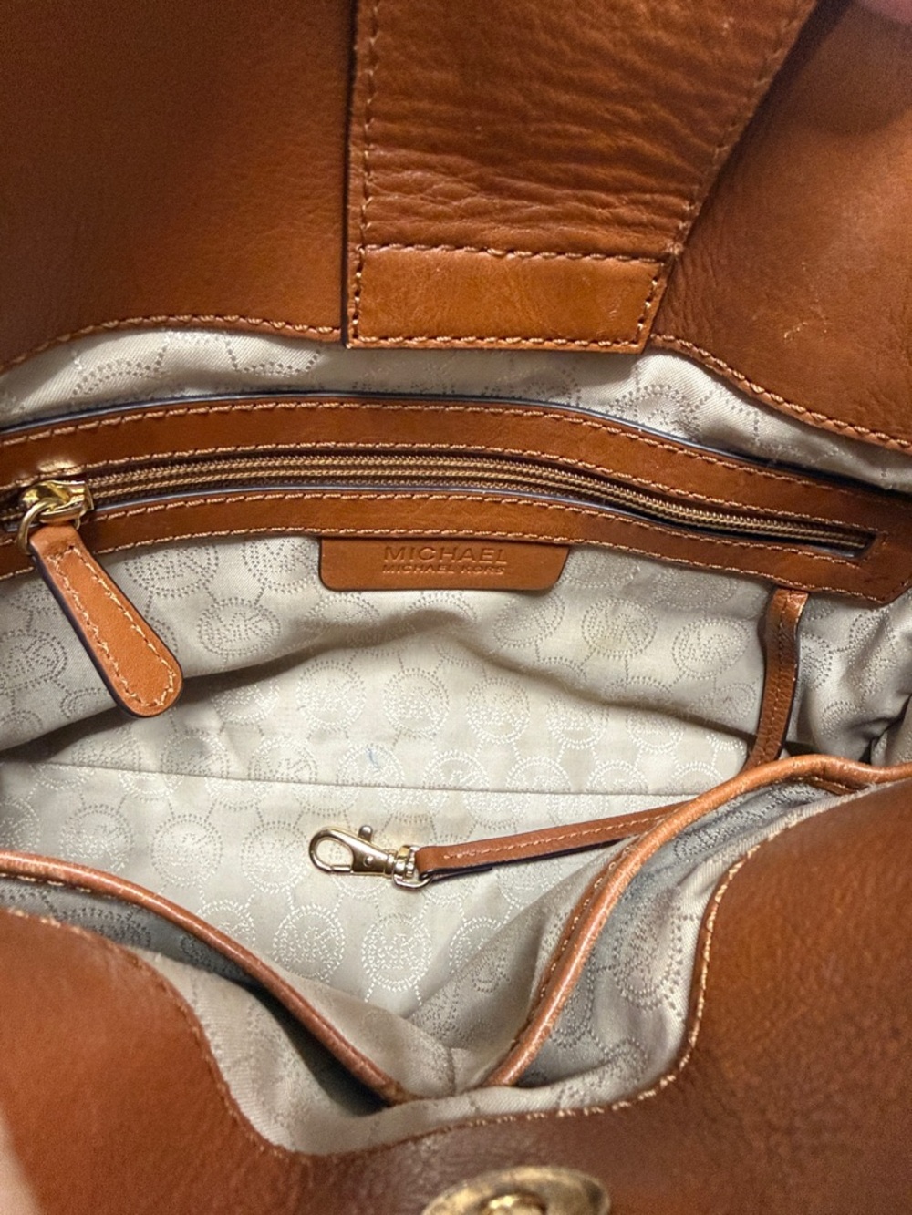 Michael Kors Beige & Brown MK Logo Satchel with Gold Hardware - Picture 9 of 12
